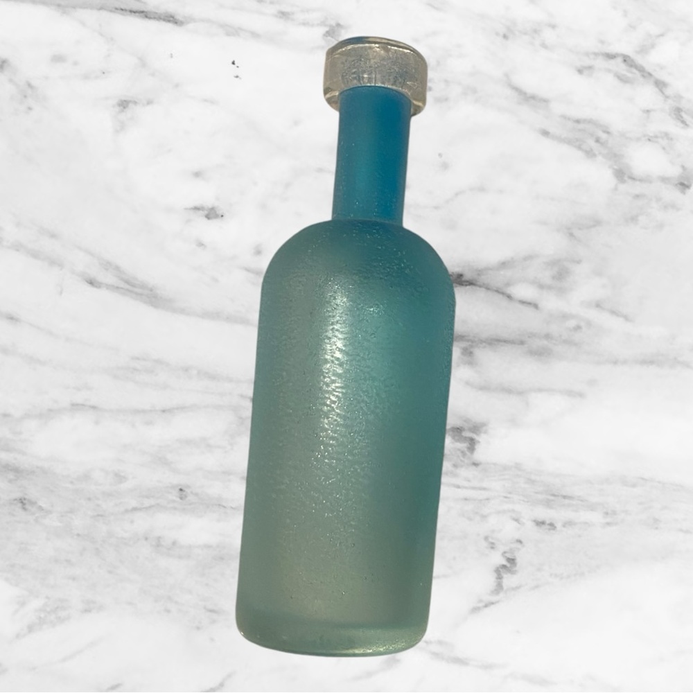West Elm Sea Glass Frosted Blue Glass Bottle Vase – Modern Decorative Accent